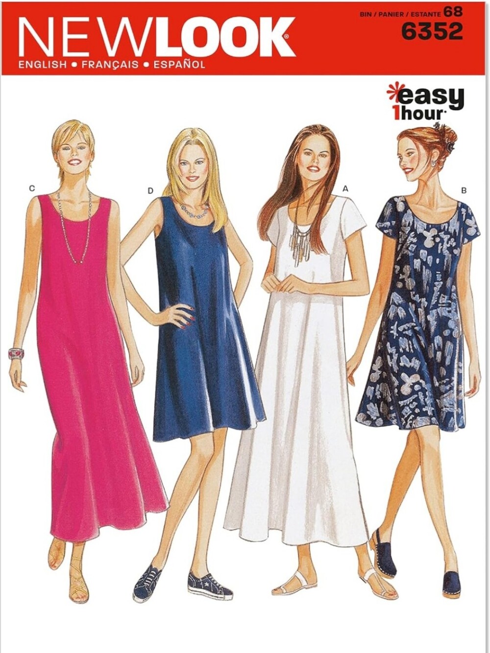 New Look #6352 Women's Swing Dress Set in Pink, Navy, White, Floral Navy Pattern